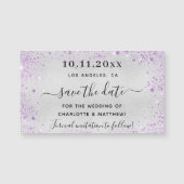 Carte Magnétique Mariage violet argenté enregistrer l'aimant de dat (Devant)