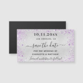 Carte Magnétique Mariage violet argenté enregistrer l'aimant de dat (Devant / Derrière)