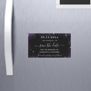 Carte Magnétique Mariage violet noir enregistrer l'aimant de date