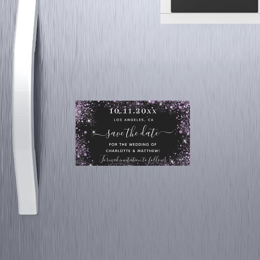 Carte Magnétique Mariage violet violet noir enregistrer la date aim