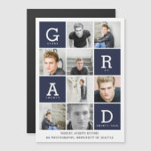 Carte Magnétique Marine bleu moderne photo collage de graduation (Devant / Derrière)