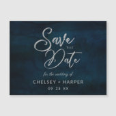 Carte Magnétique Marine Luster Dark Blue Silver Wedding Enregistrer (Devant)