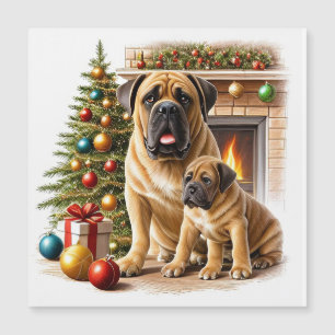 Carte Magnétique Mastiff Dogue de Bordeaux cheminée Noël