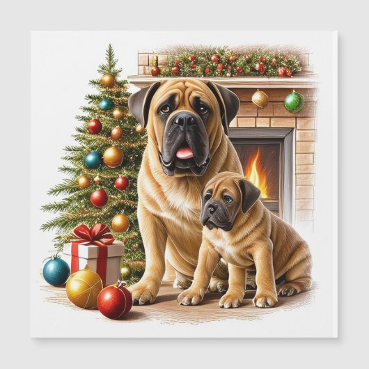 Carte Magnétique Mastiff Dogue de Bordeaux cheminée Noël (Devant)