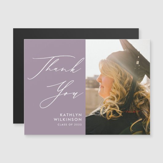 Carte Magnétique Mauve Élégant Script Simple Merci Graduation (Devant / Derrière)