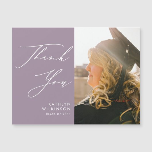Carte Magnétique Mauve Élégant Script Simple Merci Graduation (Devant)