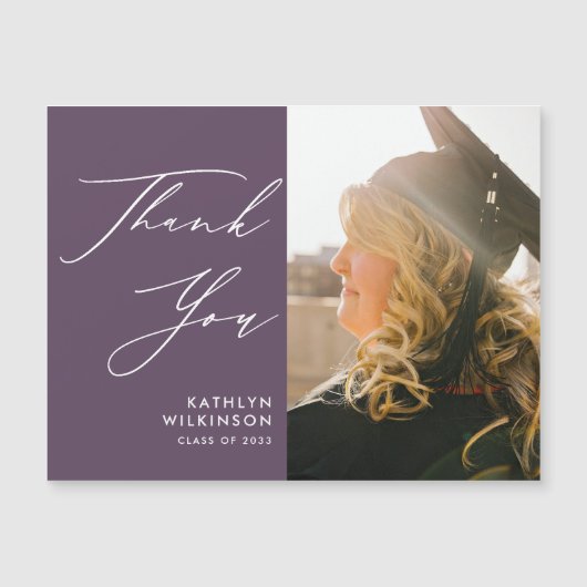 Carte Magnétique Mauve Élégant Script Simple Merci Graduation (Devant)