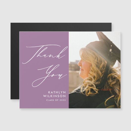 Carte Magnétique Mauve Élégant Script Simple Merci Graduation (Devant / Derrière)
