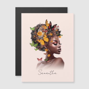 Carte Magnétique Melanin Magic : cheveux afro et papillon coloré