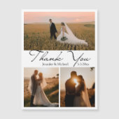 Carte Magnétique merci 3 photos script moderne mariage aimant (Devant)