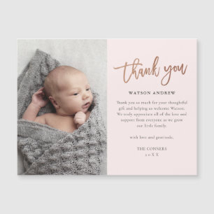 Carte magnétique Merci bébé écriture Rose Gold