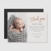 Carte magnétique Merci bébé écriture Rose Gold (Devant / Derrière)