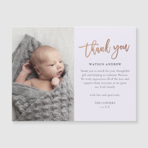 Carte magnétique Merci bébé écriture Rose Gold
