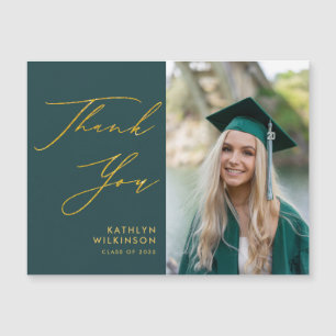 Carte Magnétique Merci de graduation Green Elegant Gold Script