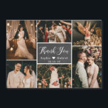 Carte Magnétique Merci de Mariage de montage Pic Chalkboard élégant<br><div class="desc">Élégant, rustique Chalkboard Multi Photo Collage Mariage Calligraphie Merci Carte magnétique. Modèle carte de remerciements mariage moderne avec six (6) photo. Au centre du bloc tableau noir ou gris foncé avec le texte "Merci" dans une police de script de typographie en blanc. Petite forme de coeur entre les noms. Joli...</div>