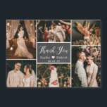 Carte Magnétique Merci de Mariage de montage Pic Chalkboard élégant<br><div class="desc">Élégant, rustique Chalkboard Multi Photo Collage Mariage Calligraphie Merci Carte magnétique. Modèle carte de remerciements mariage moderne avec six (6) photo. Au centre du bloc tableau noir ou gris foncé avec le texte "Merci" dans une police de script de typographie en blanc. Petite forme de coeur entre les noms. Joli...</div>