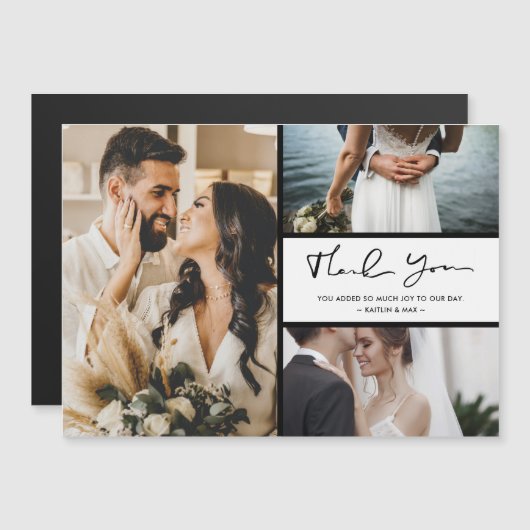 Carte Magnétique Merci de Mariage de trois photos moderne (Devant / Derrière)