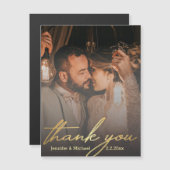 Carte Magnétique merci, golden calligraphy mariage (Devant / Derrière)
