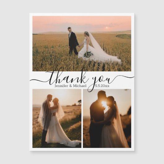 Carte Magnétique merci minimum 3 photos collage mariage aimant (Devant)