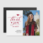 Carte Magnétique Merci moderne Red Elegant Script Graduation (Devant / Derrière)