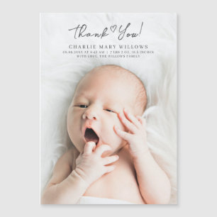 Carte Magnétique Merci photo Baby shower moderne