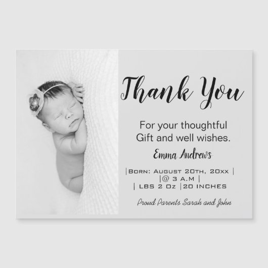 Carte Magnétique Merci photo bébé Script de naissance magnétique (Devant)