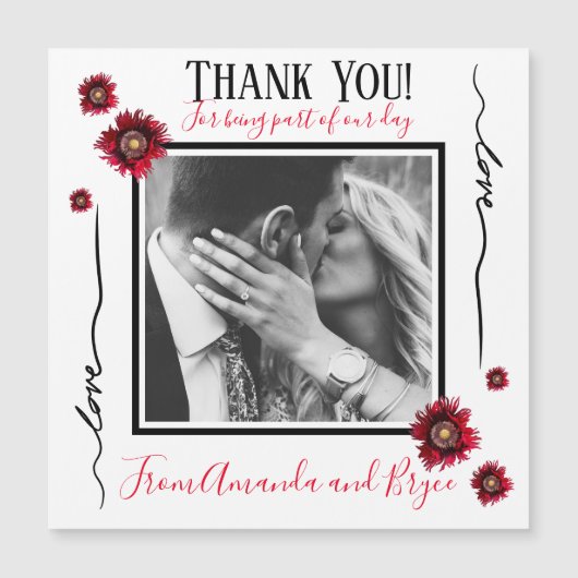 Carte Magnétique Merci simple pavot rouge (Devant)