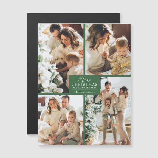 Carte Magnétique Merry Christmas 4 Photo Collage Magnetic Card (Devant / Derrière)