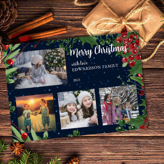 Carte Magnétique Merry Christmas family photo collage magnetic card