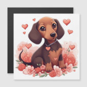 Carte Magnétique Mignonne chiot Dachshund avec le coeur (Devant / Derrière)