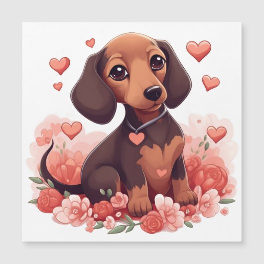 Carte Magnétique Mignonne chiot Dachshund avec le coeur (Devant)