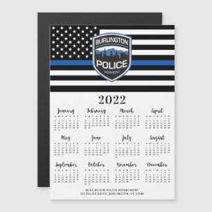 Carte Magnétique Mince Ligne Bleue Logo Police 12 Mois Calendrier 2