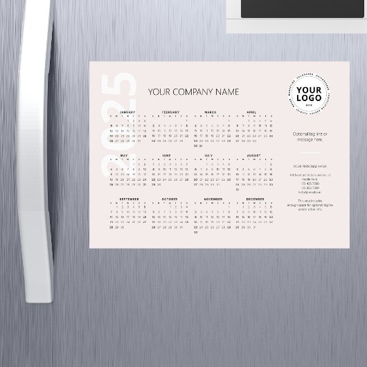 Carte Magnétique Minimum Pale Blush Cream Business Calendar 2025