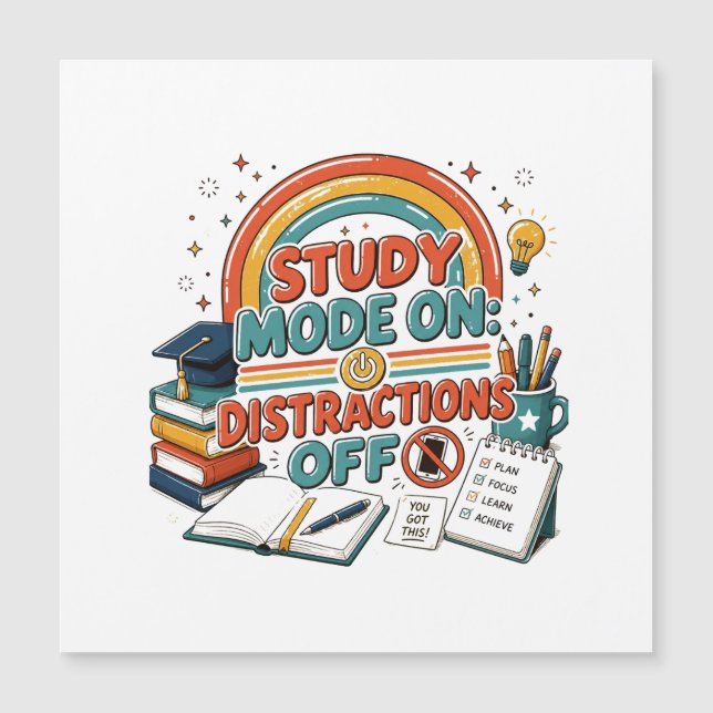 Carte Magnétique Mode d'étude activé, distractions désactivées  (Devant)