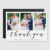 Carte Magnétique Modern 3 Photo Collage Mariage de script noir Merc (Devant / Derrière)