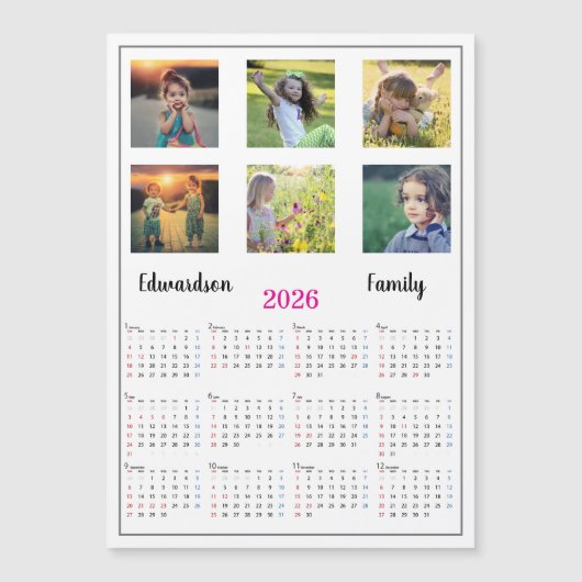 Carte Magnétique Modern family photo collage magnetic 2026 calendar (Devant)