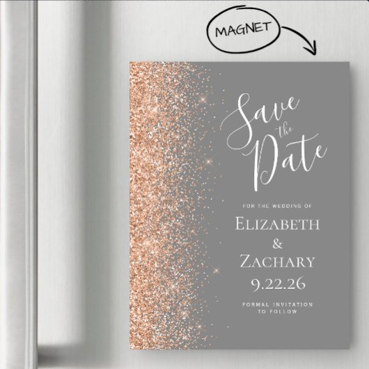 Carte Magnétique Modern Gray Peach Save Date Magnetic Card
