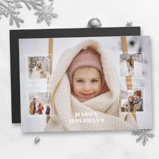 Carte Magnétique Modern Happy Holidays Thin Line Border 5-Photo