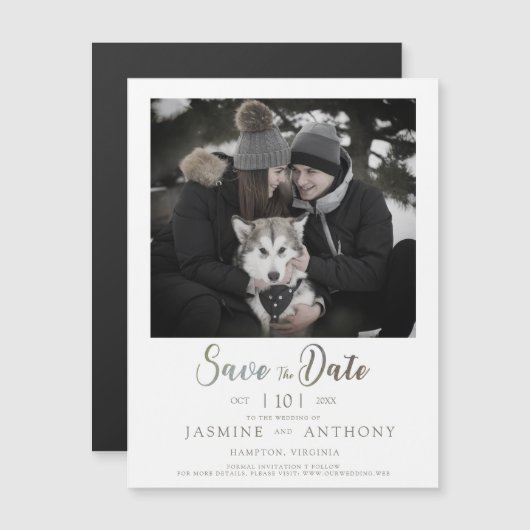 Carte Magnétique Modern Instant Photo Pet Enregistrer le Mariage de (Devant / Derrière)