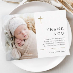 Carte Magnétique Modern Minimal Gold Cross Photo Baptism Thank You