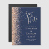 Carte Magnétique Modern Navy Blue Peach Save Date Magnetic Card (Devant / Derrière)