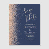 Carte Magnétique Modern Navy Blue Peach Save Date Magnetic Card (Devant)