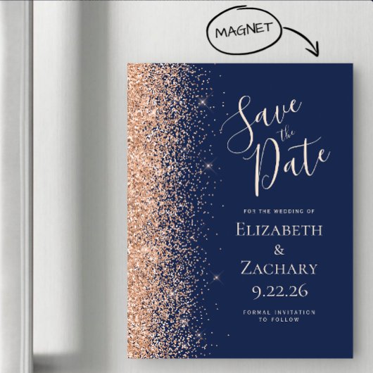 Carte Magnétique Modern Navy Blue Peach Save Date Magnetic Card
