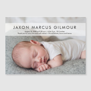 Carte Magnétique Modern One Photo Baby Nom naissance Statistiques N