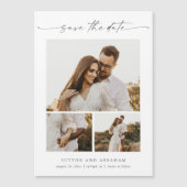 Carte Magnétique Modern Script 3 Photo Wedding Enregistrer la date (Devant)