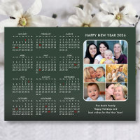 Moderne 2024 Calendrier Sage Vert 5 Photo Magnétiq