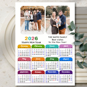 Carte Magnétique Moderne 2026 Calendrier coloré 2 Photo Magnétique