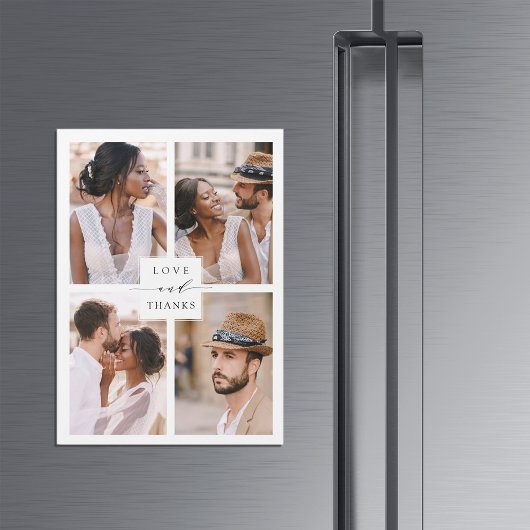 Carte Magnétique Moderne 4 Photo Collage Mariage Merci magnétique