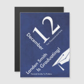 Carte Magnétique Moderne Bleu Graduation Enregistrer La Date (Devant / Derrière)