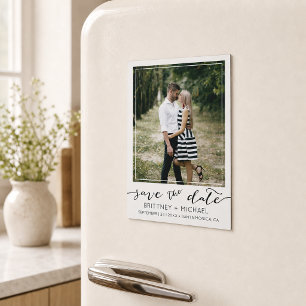 Carte Magnétique Moderne Photo Personnalisée Save the Date Blanc
